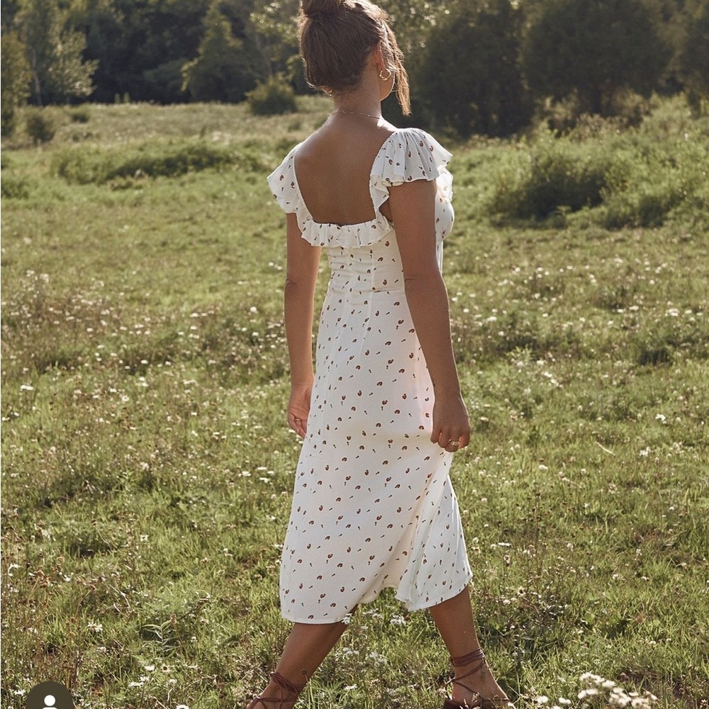 Rose Print Midi Dress Flutter Sleeves Backyard Roses